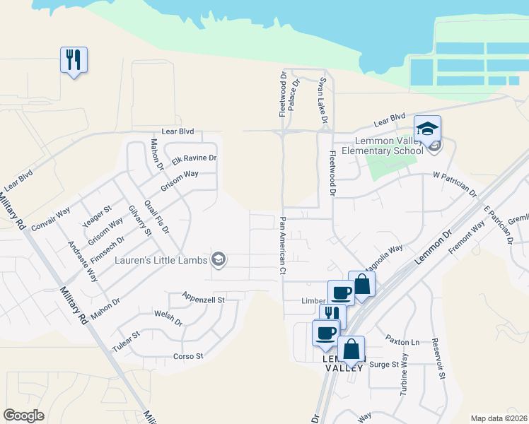 map of restaurants, bars, coffee shops, grocery stores, and more near 9588-9598 Fleetwood Drive in Reno