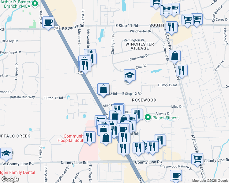 map of restaurants, bars, coffee shops, grocery stores, and more near 1617 Gattling Court in Indianapolis