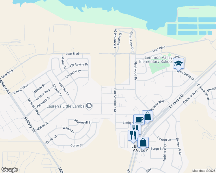 map of restaurants, bars, coffee shops, grocery stores, and more near 9588-9598 Fleetwood Drive in Reno
