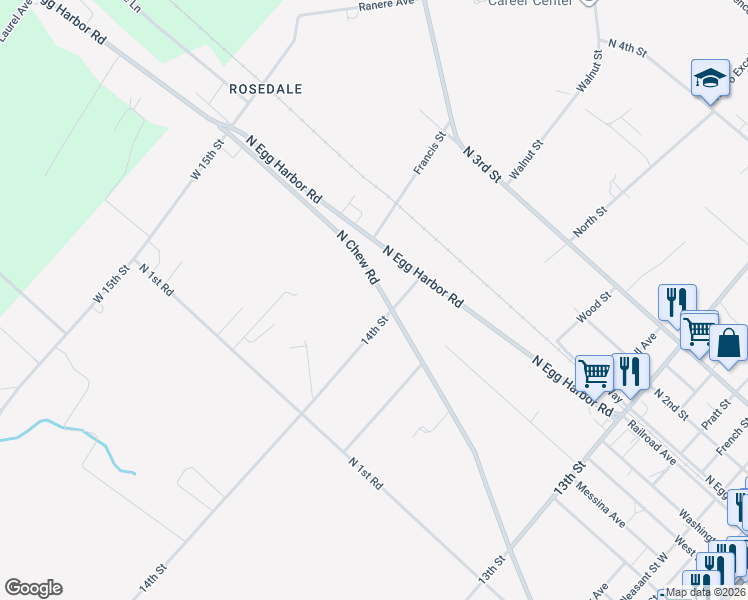 map of restaurants, bars, coffee shops, grocery stores, and more near 801 North Chew Road in Hammonton