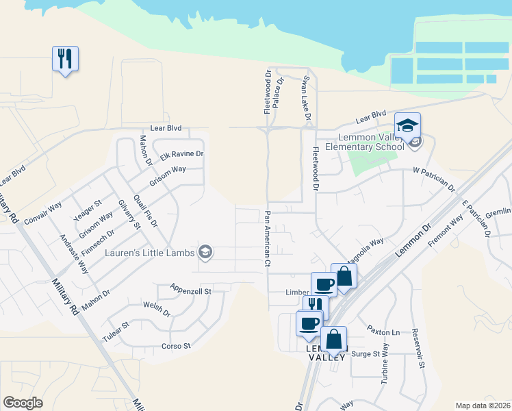 map of restaurants, bars, coffee shops, grocery stores, and more near 595 Budger Way in Reno