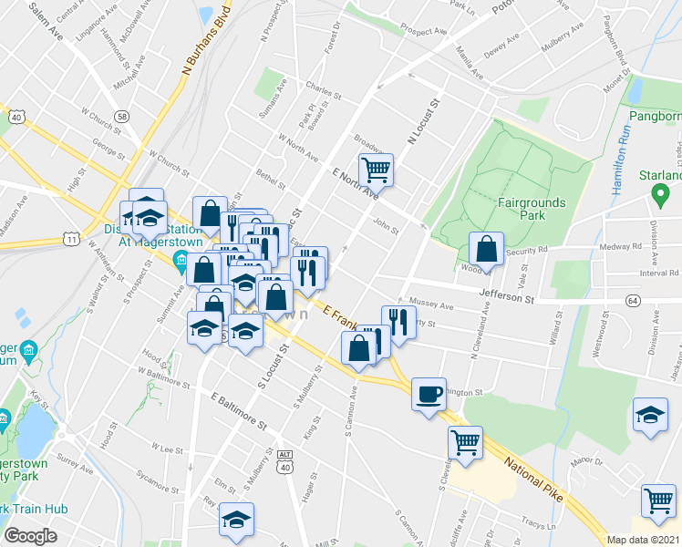 map of restaurants, bars, coffee shops, grocery stores, and more near E Avenue in Highfield-Cascade