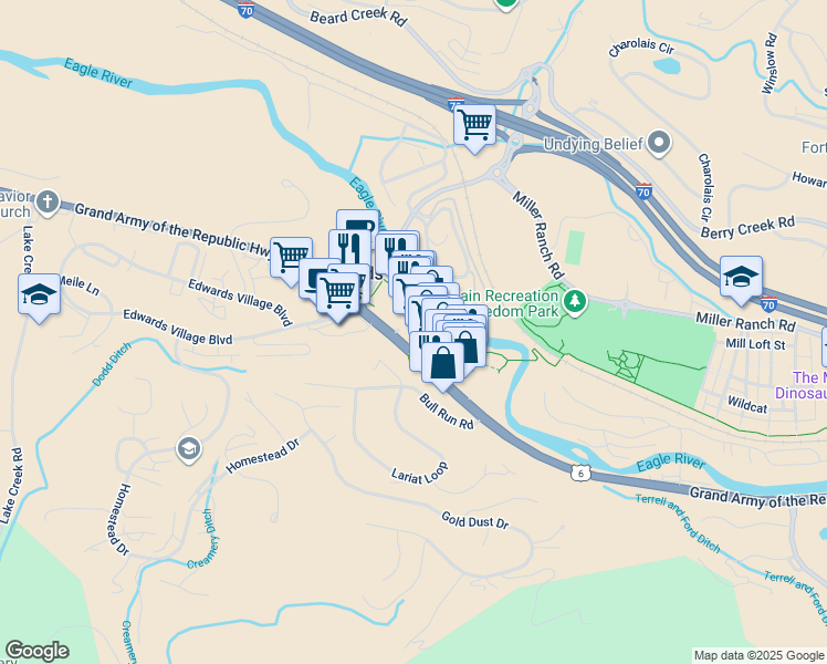 map of restaurants, bars, coffee shops, grocery stores, and more near 34295 U.S. 6 in Edwards