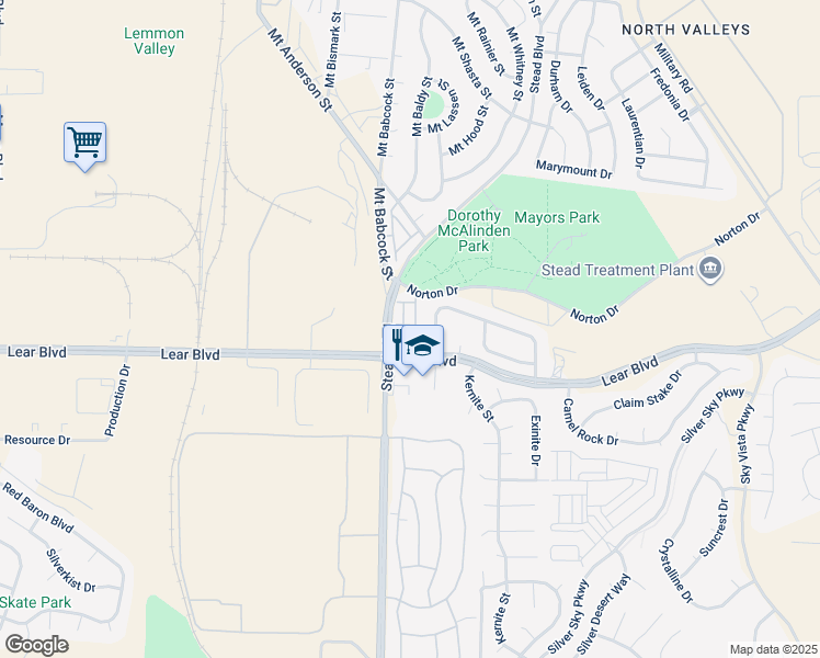 map of restaurants, bars, coffee shops, grocery stores, and more near 13890 Lear Boulevard in Reno