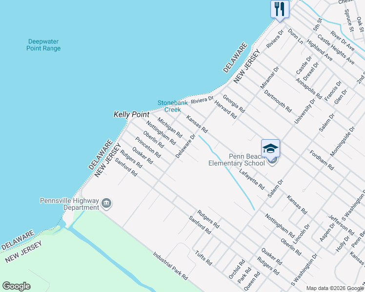 map of restaurants, bars, coffee shops, grocery stores, and more near in Pennsville Township