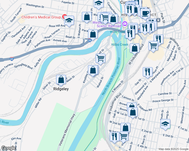 map of restaurants, bars, coffee shops, grocery stores, and more near 57 Potomac Street in Ridgeley