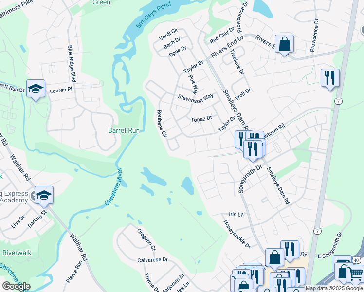 map of restaurants, bars, coffee shops, grocery stores, and more near 22 Gogh Circle in Newark