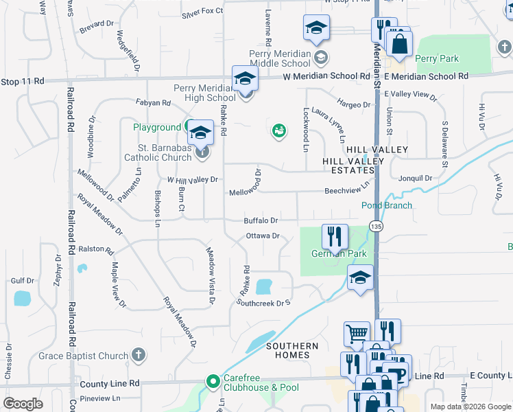 map of restaurants, bars, coffee shops, grocery stores, and more near 8420 Mandan Court in Indianapolis