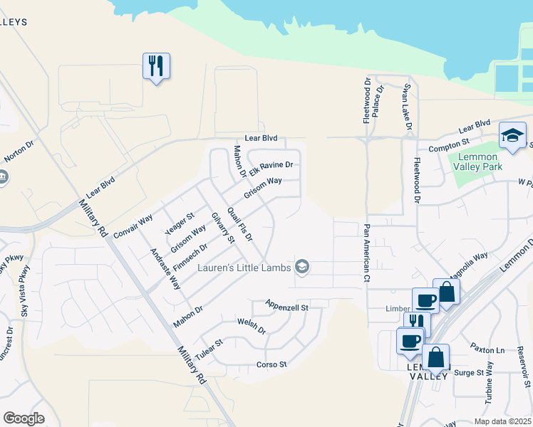 map of restaurants, bars, coffee shops, grocery stores, and more near 8837 Mahon Drive in Reno