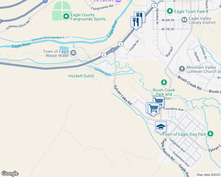 map of restaurants, bars, coffee shops, grocery stores, and more near 337 Sylvan Lake Road in Eagle