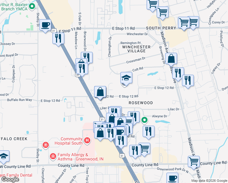 map of restaurants, bars, coffee shops, grocery stores, and more near 1617 Gattling Court in Indianapolis
