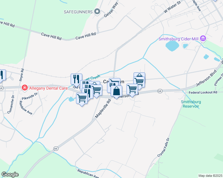 map of restaurants, bars, coffee shops, grocery stores, and more near 22426 Old Georgetown Road in Smithsburg