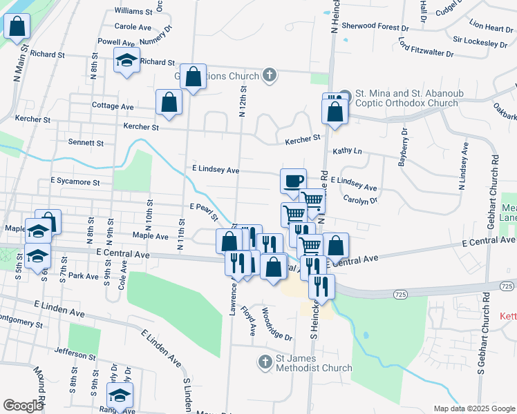 map of restaurants, bars, coffee shops, grocery stores, and more near 1222 Simonton Avenue in Miamisburg