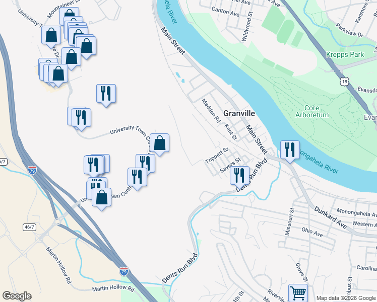 map of restaurants, bars, coffee shops, grocery stores, and more near 546-554 Bowser Street in Granville