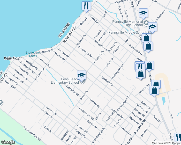map of restaurants, bars, coffee shops, grocery stores, and more near 100 Georgia Road in Pennsville Township