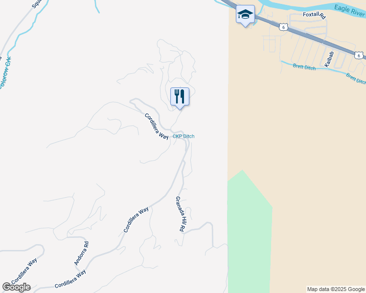 map of restaurants, bars, coffee shops, grocery stores, and more near 2035 Cordillera Way in Edwards