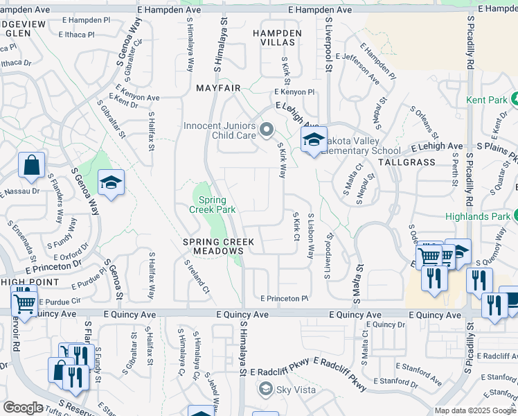 map of restaurants, bars, coffee shops, grocery stores, and more near 4040 S Jericho Ct in Aurora