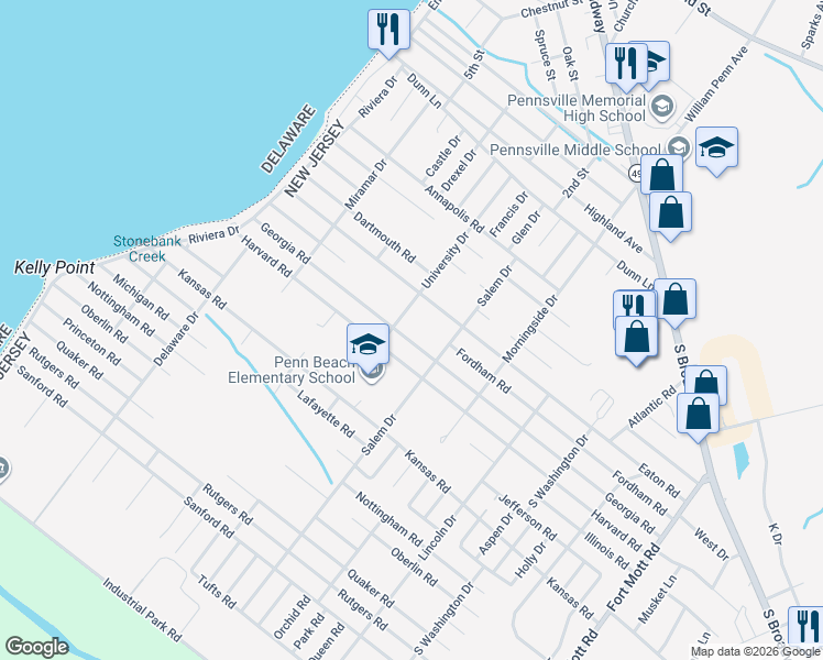map of restaurants, bars, coffee shops, grocery stores, and more near 100 Georgia Road in Pennsville