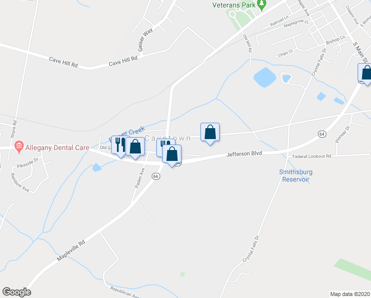 map of restaurants, bars, coffee shops, grocery stores, and more near 22518 Old Georgetown Road in Smithsburg