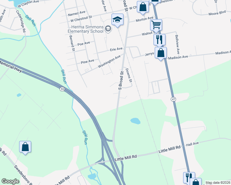 map of restaurants, bars, coffee shops, grocery stores, and more near 738 South Broad Street in Clayton