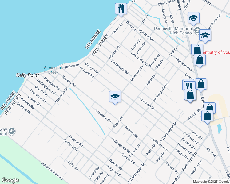 map of restaurants, bars, coffee shops, grocery stores, and more near 112 Harvard Road in Pennsville Township