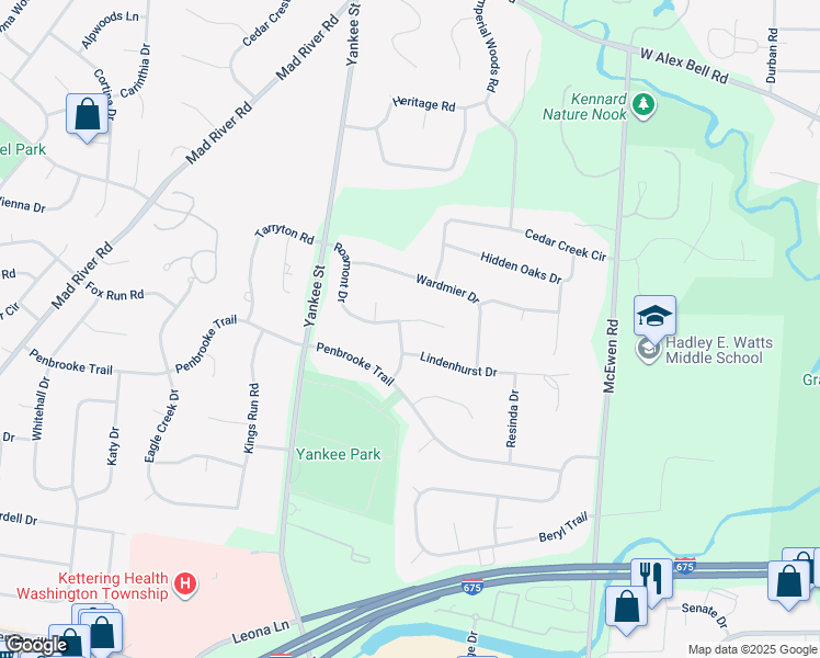 map of restaurants, bars, coffee shops, grocery stores, and more near 1454 Roamont Dr in Dayton