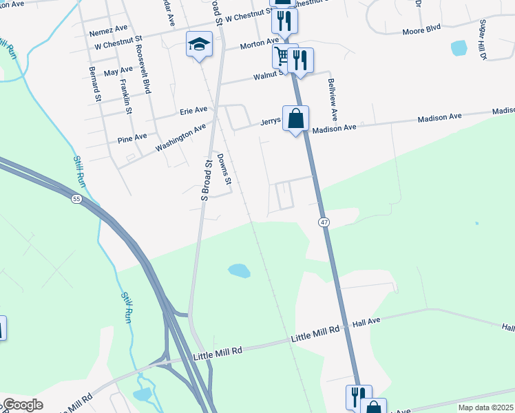 map of restaurants, bars, coffee shops, grocery stores, and more near 11 Borough Avenue in Clayton