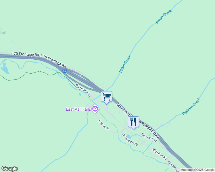 map of restaurants, bars, coffee shops, grocery stores, and more near 4010 Fall Line Drive in Vail