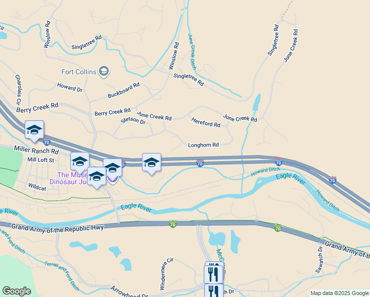 map of restaurants, bars, coffee shops, grocery stores, and more near 121 Longhorn Rd in Edwards