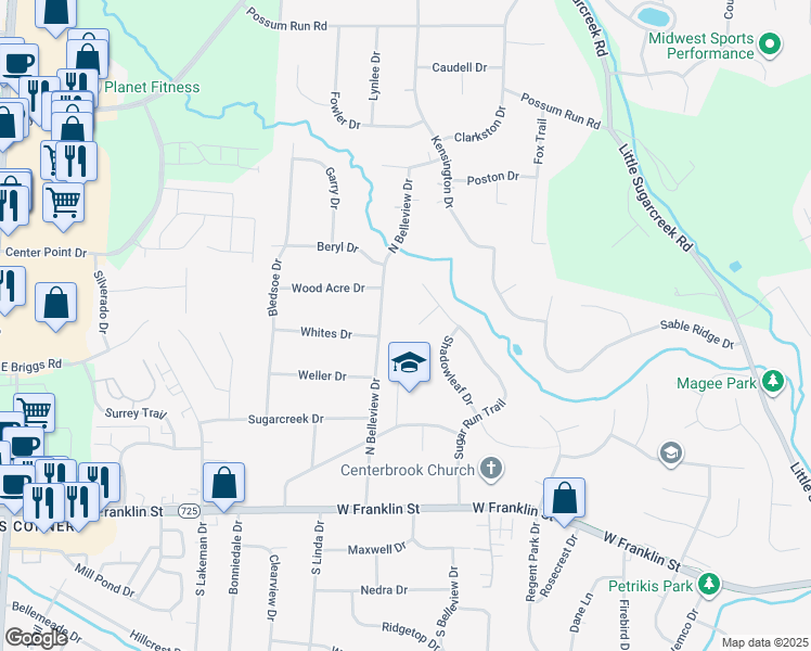 map of restaurants, bars, coffee shops, grocery stores, and more near 4132 Amy Brooke Circle in Bellbrook