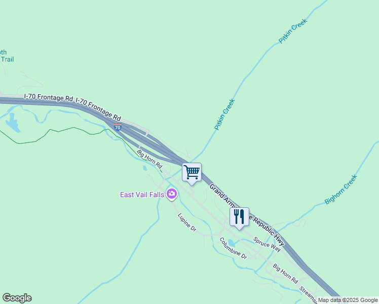 map of restaurants, bars, coffee shops, grocery stores, and more near 4010 Fall Line Drive in Vail