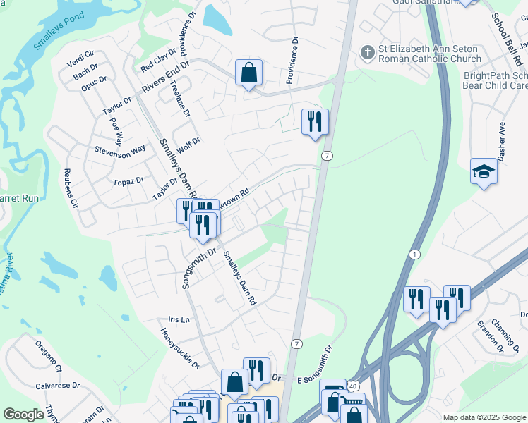 map of restaurants, bars, coffee shops, grocery stores, and more near 3 Arnold Place in Newark