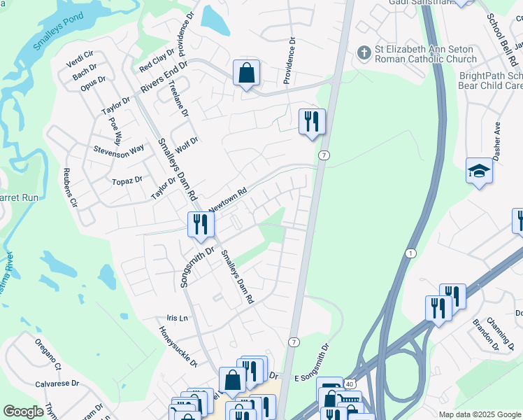 map of restaurants, bars, coffee shops, grocery stores, and more near 3 Arnold Place in Newark