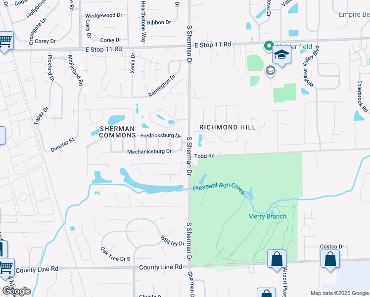 map of restaurants, bars, coffee shops, grocery stores, and more near 3735 Mechanicsburg Drive in Indianapolis