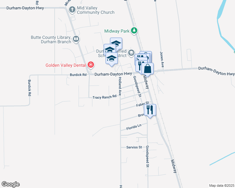 map of restaurants, bars, coffee shops, grocery stores, and more near 9337 Holland Avenue in Durham