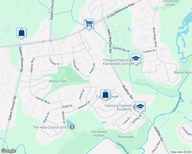 map of restaurants, bars, coffee shops, grocery stores, and more near 147 Aspen Drive in Newark