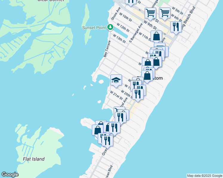 map of restaurants, bars, coffee shops, grocery stores, and more near 2012 East Bay Terrace in Ship Bottom