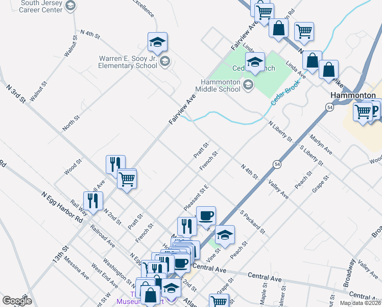 map of restaurants, bars, coffee shops, grocery stores, and more near 524 Pratt Street in Hammonton