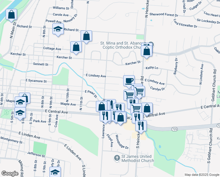 map of restaurants, bars, coffee shops, grocery stores, and more near 1213 Simonton Avenue in Miamisburg