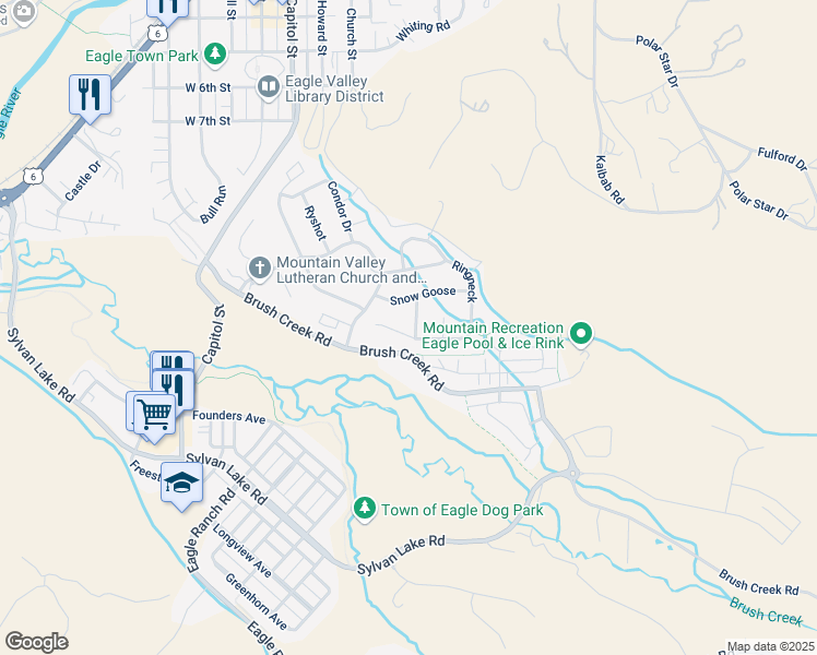 map of restaurants, bars, coffee shops, grocery stores, and more near 382 Ring Nck in Eagle