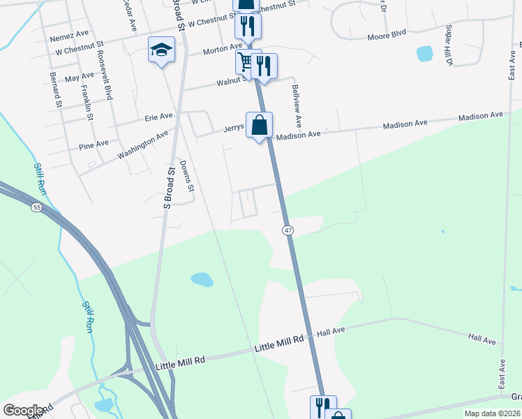 map of restaurants, bars, coffee shops, grocery stores, and more near 103 Borough Avenue in Clayton