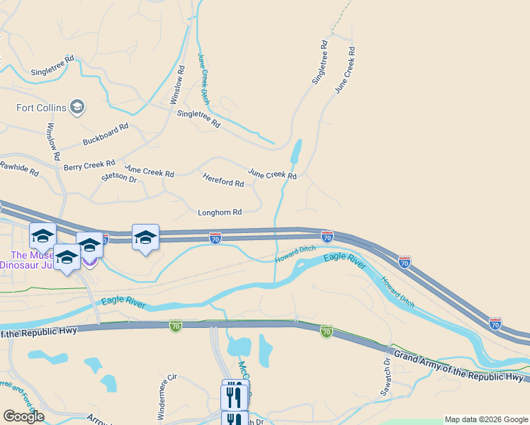 map of restaurants, bars, coffee shops, grocery stores, and more near 351 Longhorn Road in Edwards
