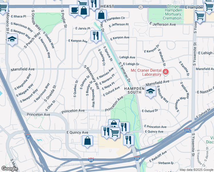 map of restaurants, bars, coffee shops, grocery stores, and more near in Denver