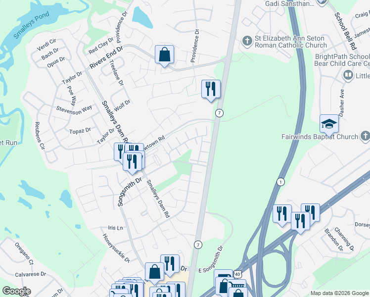 map of restaurants, bars, coffee shops, grocery stores, and more near 16 Arnold Place in Newark