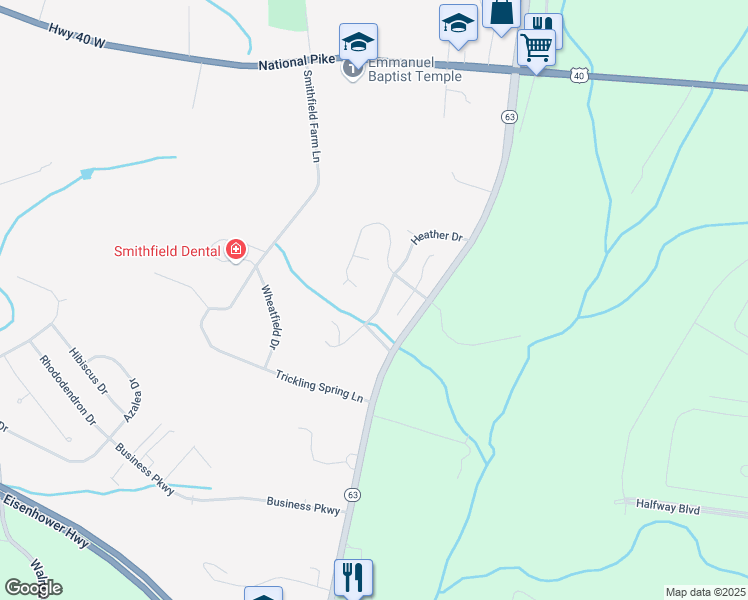 map of restaurants, bars, coffee shops, grocery stores, and more near 12014 Heather Drive in Hagerstown