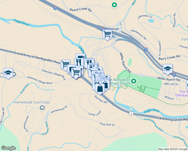map of restaurants, bars, coffee shops, grocery stores, and more near 34295 U.S. 6 in Edwards