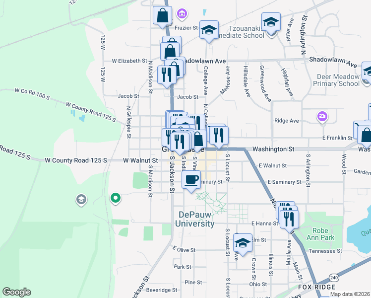 map of restaurants, bars, coffee shops, grocery stores, and more near in Greencastle