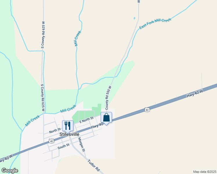 map of restaurants, bars, coffee shops, grocery stores, and more near 8134 South CR-550 West in Stilesville