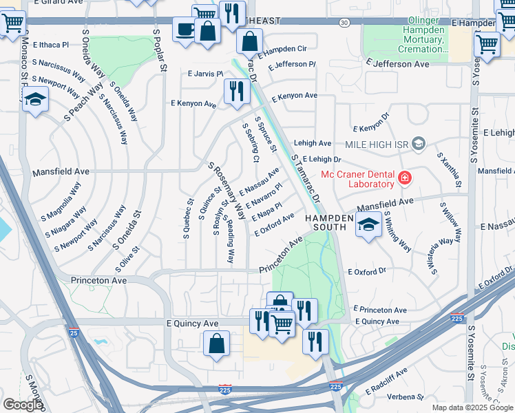 map of restaurants, bars, coffee shops, grocery stores, and more near in Denver