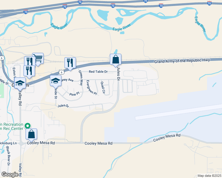 map of restaurants, bars, coffee shops, grocery stores, and more near 108-6 Quail Circle in Gypsum